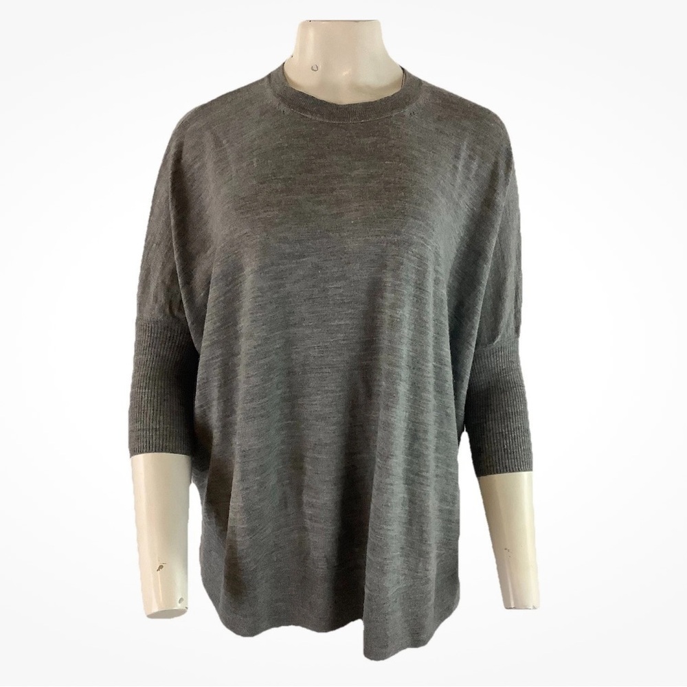 J Crew Sz M Dolman Sleeve Merino Wool Lightweight Pullover Sweater Gray